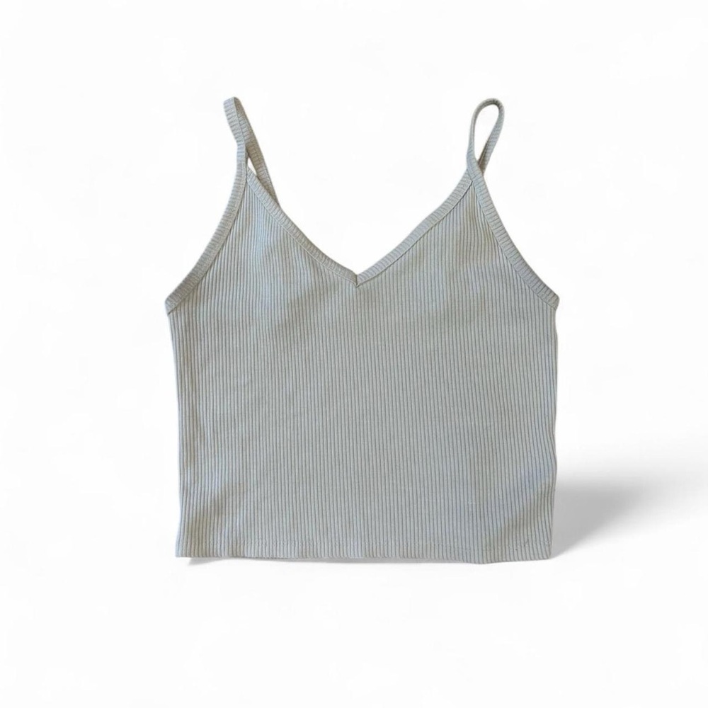 American Eagle white ribbed cropped tank top adjustable straps clean girl basics